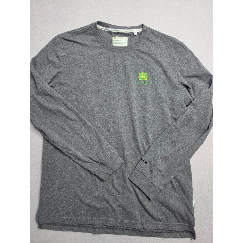 John Deere Shirt Mens Small Gray Spellout Embroidered Heavyweight High Low Hem‎